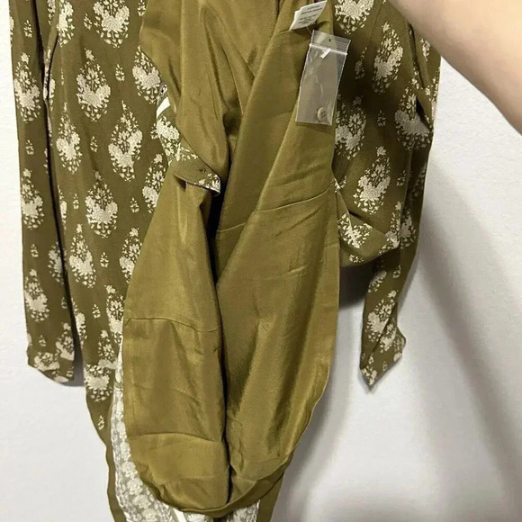 Garnet Hill Olive Green Floral Drop Waist Dress Women’s Size 2 Button Up Pockets - Picture 7 of 11